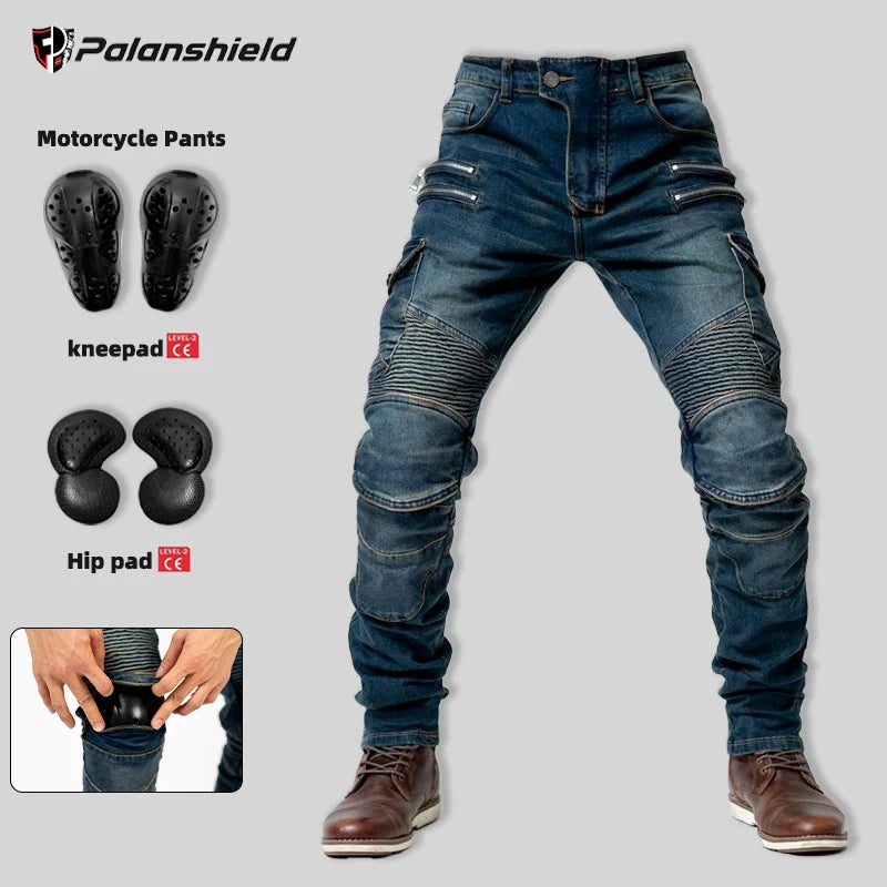 Unisex Motocross Motorcycle Riding Jeans with Removable Knee Pads – Double-Zip Moto Trousers