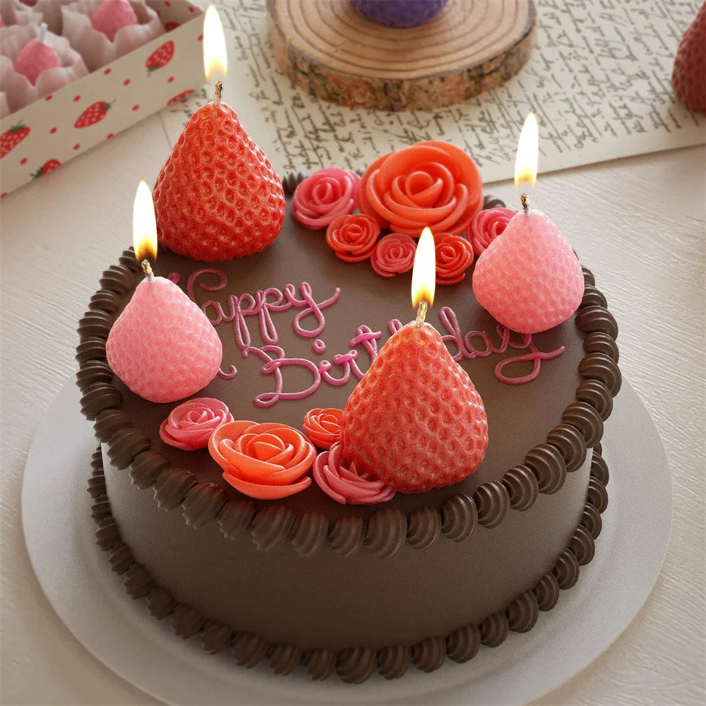 3D Strawberry Silicone Candle Mold - Cute Fruit DIY Candle Making Kit for Valentine's Day, Weddings & Home Decor
