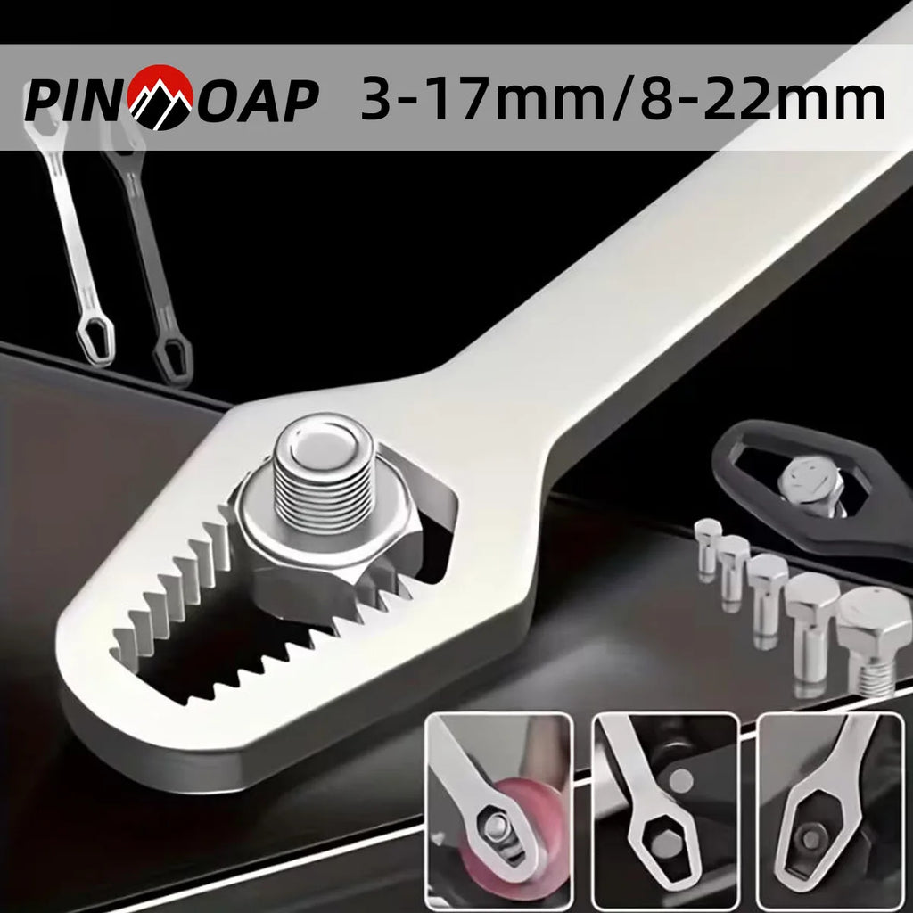 Adjustable Self-Tightening Double-Head Wrench Fits 3–17 mm & 8–22 mm (0.12–0.67 in & 0.31–0.87 in) for Cars, Bicycles and Home Repair