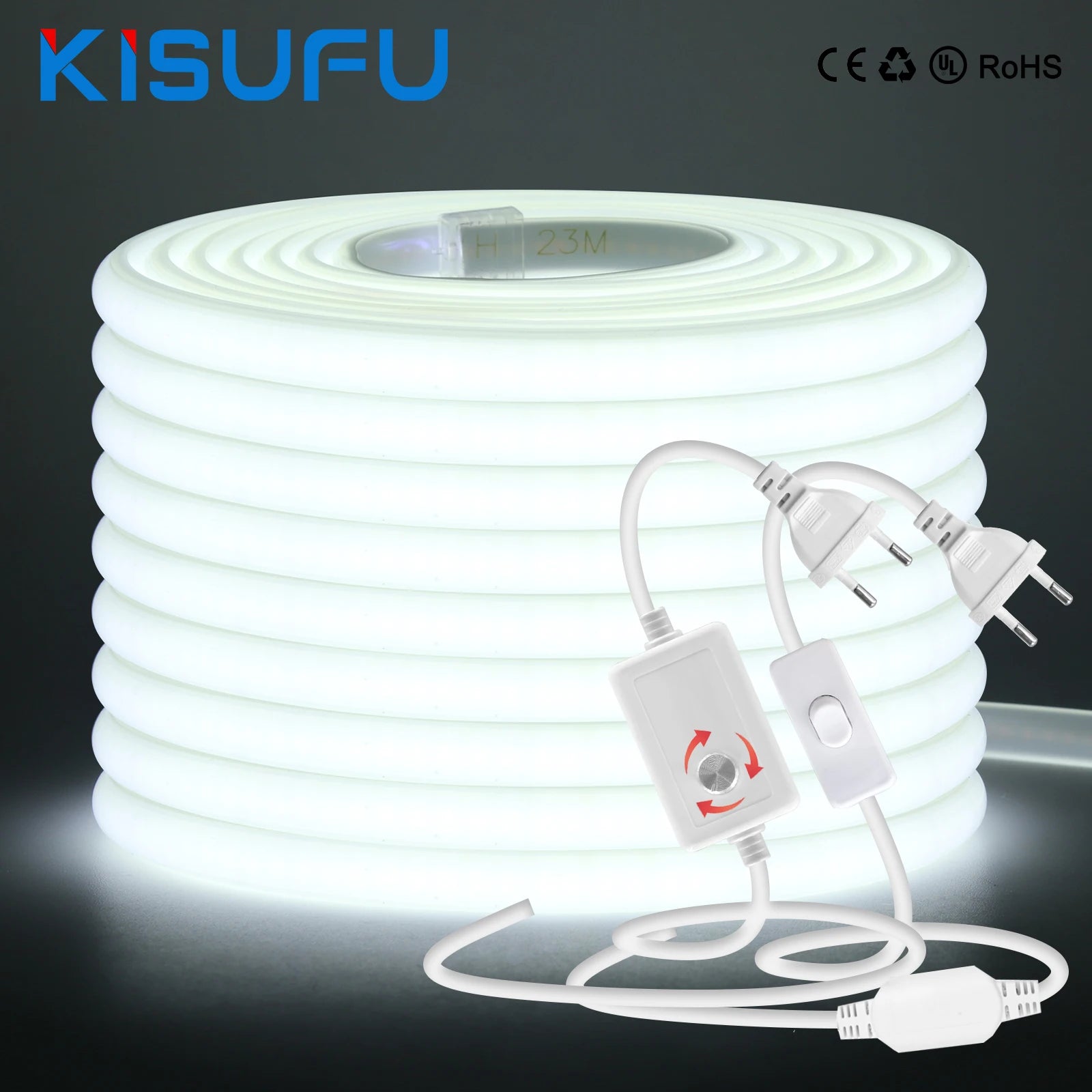 220V COB LED Strip Light 288 LEDs/m IP65 Dimmable with Switch or Dimmer Plug — 3000K 4000K 6000K Waterproof Indoor/Outdoor