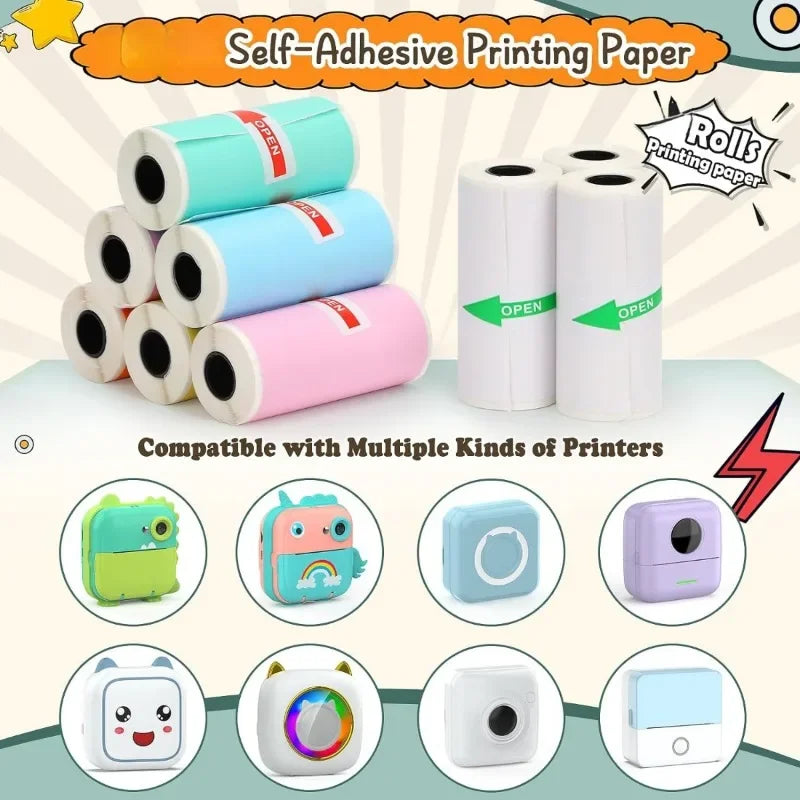 Mini Thermal Sticker Paper Rolls 25 x 57 mm (1.0 x 2.2 in) – Self-Adhesive Photo Paper for Mini Printers