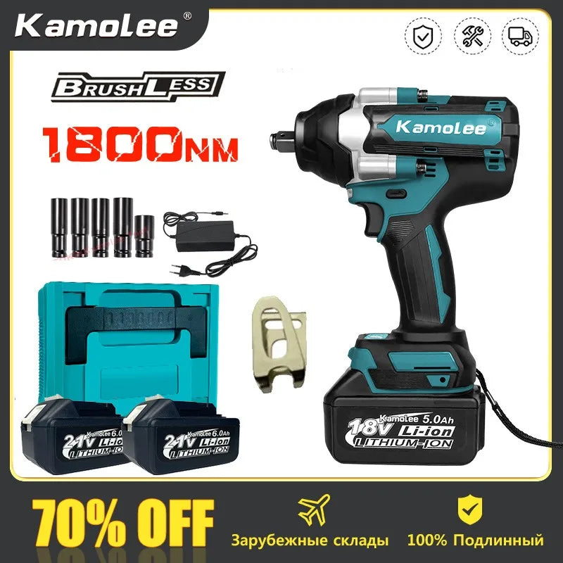 1800 N·m (≈1,328 ft·lb) Brushless Cordless Impact Wrench - 1/2 in (12.7 mm) Drive, High Torque, 18V/21V Battery Compatible