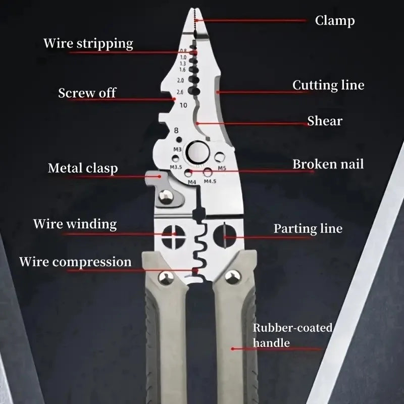 Professional Pliers Kit for Electrical Installations - Durable Steel, Ergonomic Design (Wire Stripper, Cutter, and Crimper)
