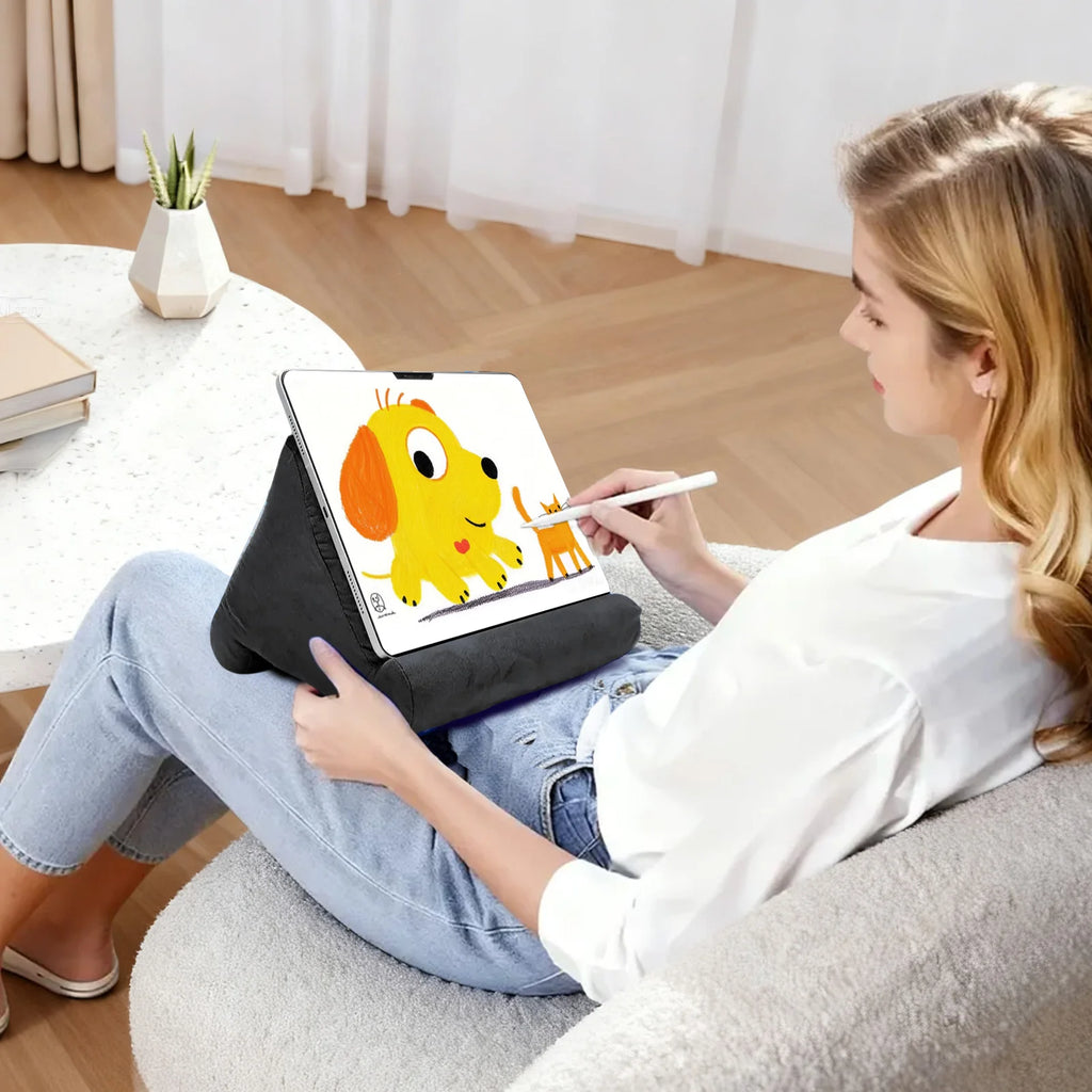 Multi-Angle Sponge Pillow Tablet Stand - Soft Cushion Holder for 7-12 Inch Tablets, Bed & Desk Reading Dock