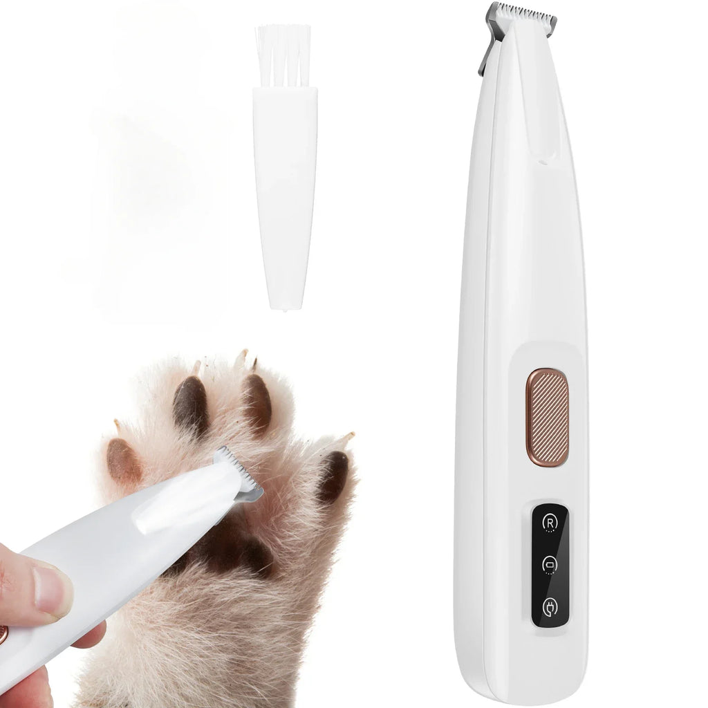 Dog Paw Trimmer with LED Light & Display — Cordless Waterproof Pet Hair Trimmer, 18mm Stainless Steel Blade