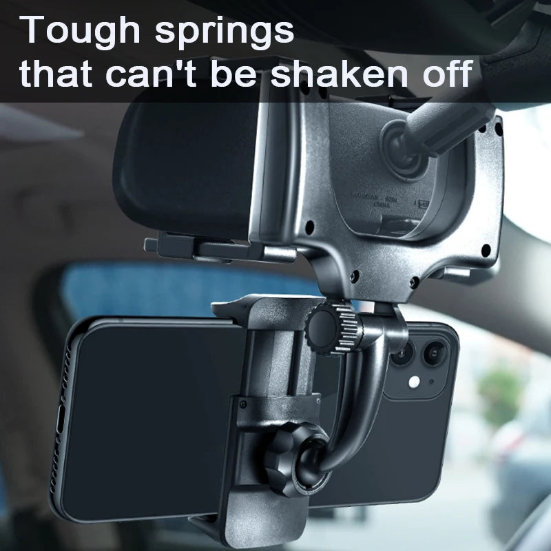 Rearview Mirror Phone Holder for Car 360° Rotating Stable Grip Smartphone Mount for Navigation