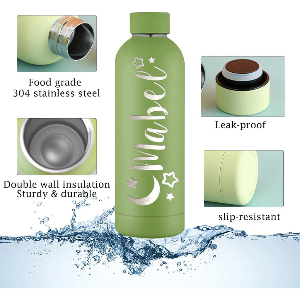 Personalized Stainless Steel Vacuum Water Bottle 17oz (500ml), Custom Name Laser Engraved Sports Tumbler