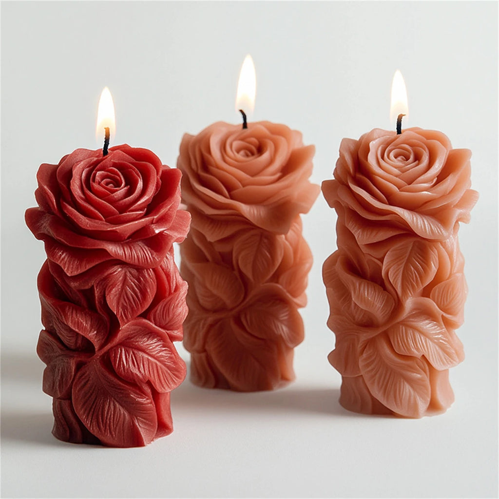 3D Rose Pillar Silicone Candle Mold – Geometric Flower Column for DIY Candles, Soap & Plaster Crafts