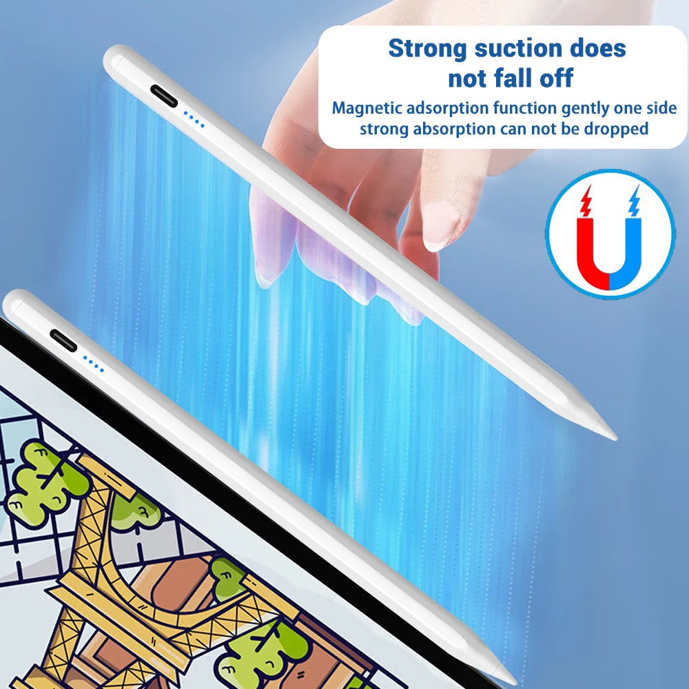 iPad Stylus Pen with Palm Rejection, Power Display & USB-C Fast Charging — Magnetic Attachment, No Bluetooth
