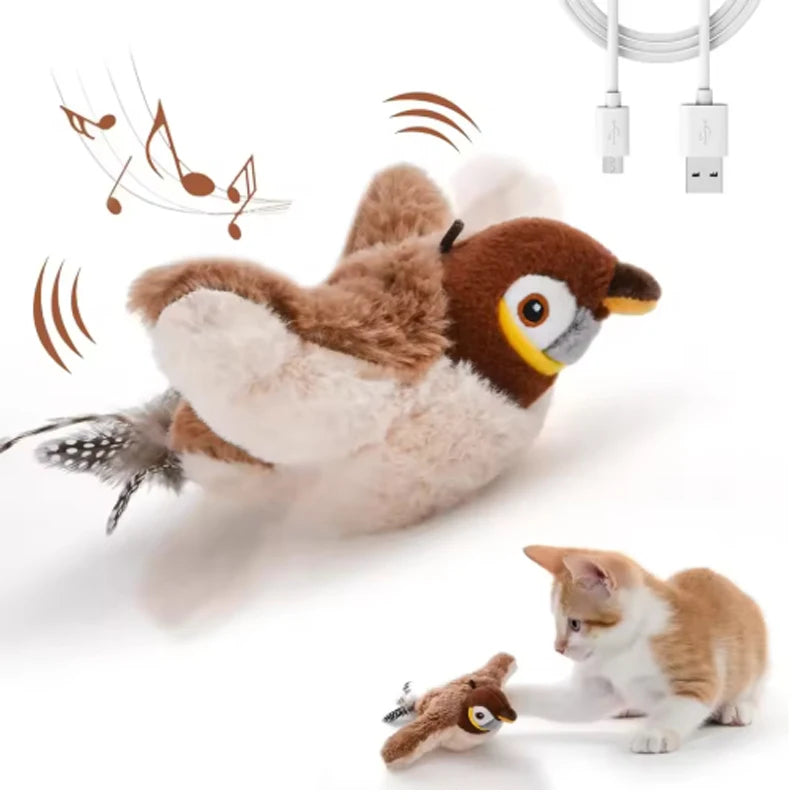 Simulated Chirping Bird Plush Pet Toy — Rechargeable Touch-Activated Interactive Toy for Cats & Dogs