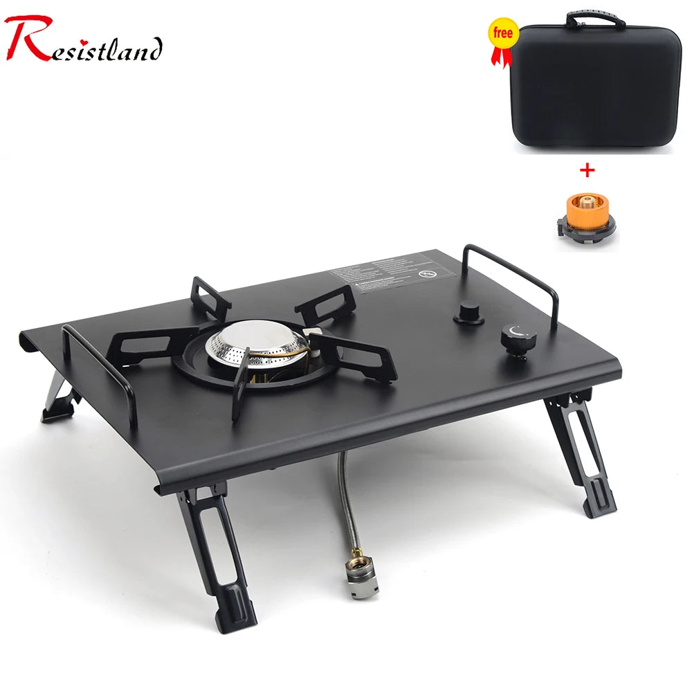 Portable Folding IGT Camping Table with Removable Wood Top — Lightweight Aluminum Camp BBQ & Gas Stove Stand for Picnic & Fishing