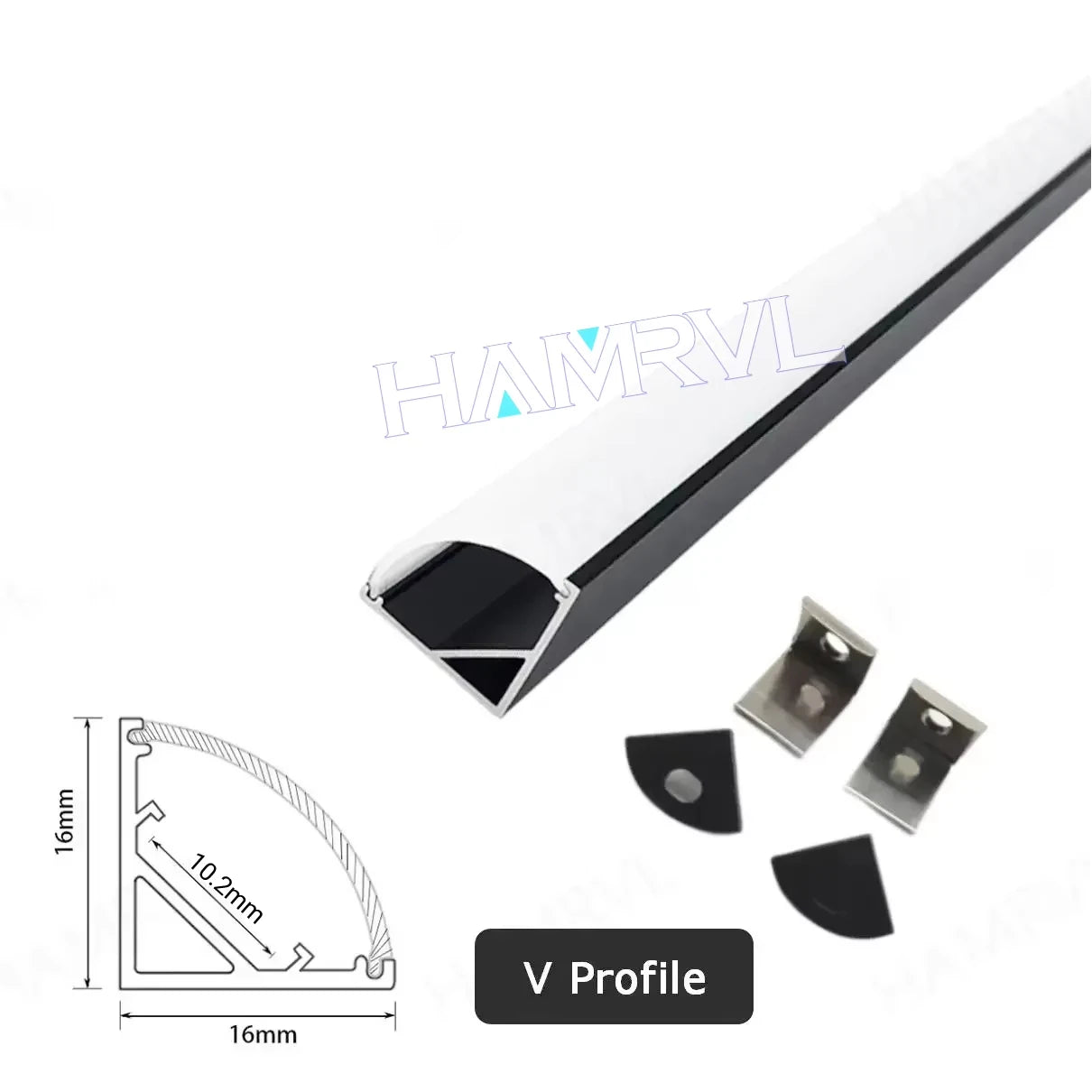 0.5m LED Aluminum Channel Kit 16x16mm - U/V/Y/W Profiles, Black or Silver, 2–30 Pack