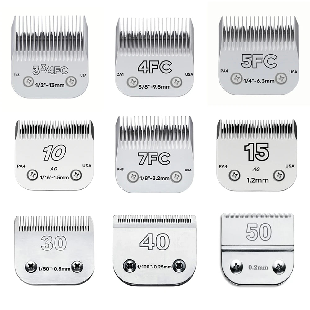 A5 Snap-On Pet Clipper Replacement Blades – 3F, 4F, 5F, 7F, 10#, 15#, 30#, 40#, 50# | Professional Dog & Cat Grooming Blades (Fits Most Detachable Clippers)