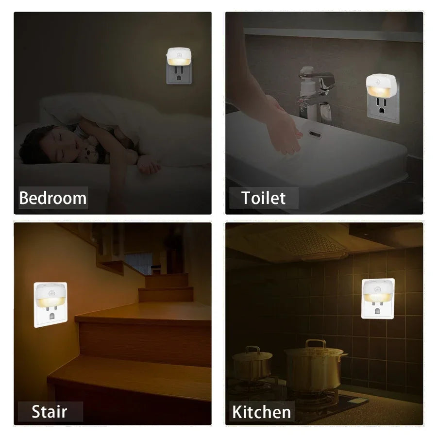 Plug-In Motion Sensor Night Light with Dusk-to-Dawn Sensor — Mini LED Nightlight for Bathroom, Hallway & Bedroom (EU/US Plug)