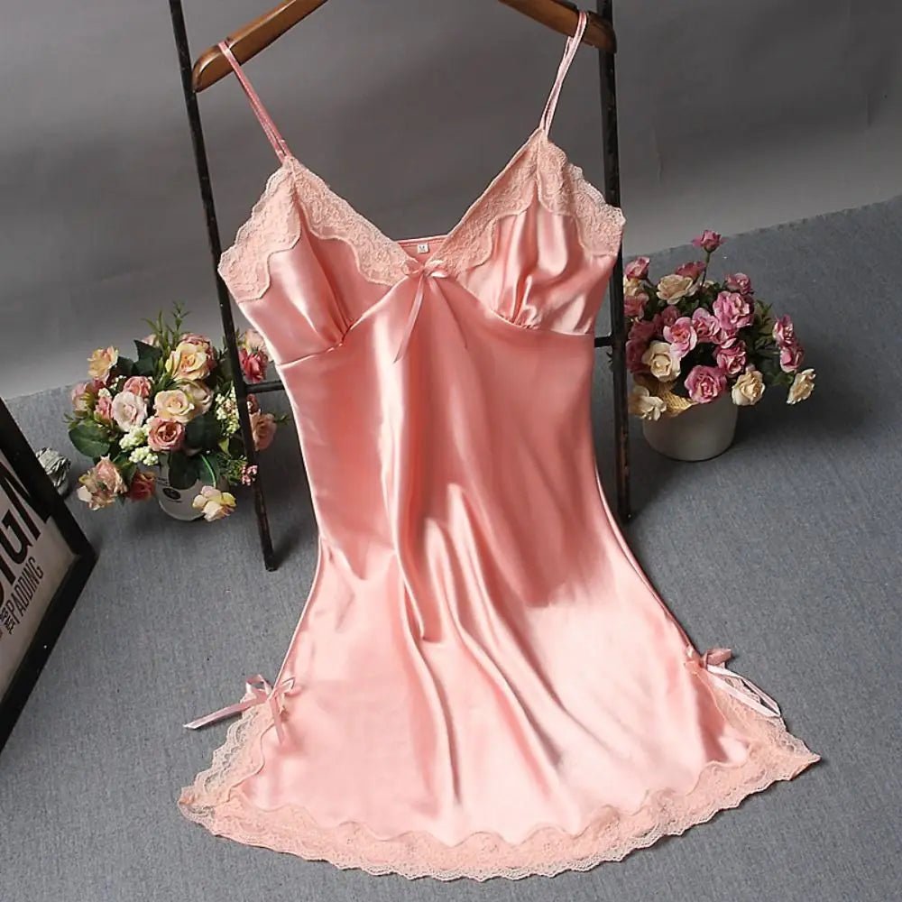 Lace Patchwork Camisole Nightgown – Women's Knee-Length Lace Sleepwear Nightdress