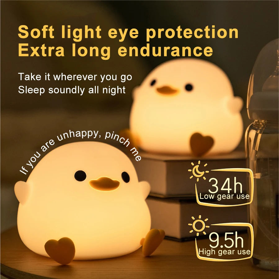 Duck LED Night Light Silicone Rechargeable USB Touch Lamp with Timer Kids Bedroom Gift