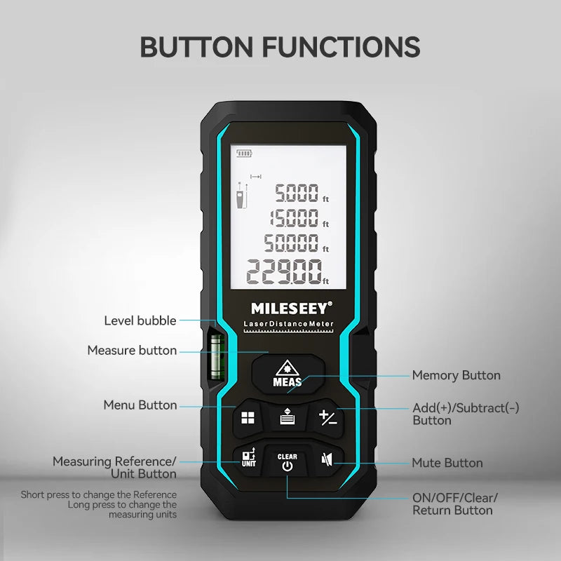 Laser Rangefinder Distance Meter 40m 60m 80m 100m (131/197/262/328 ft) IP54 Electronic Tape Measure
