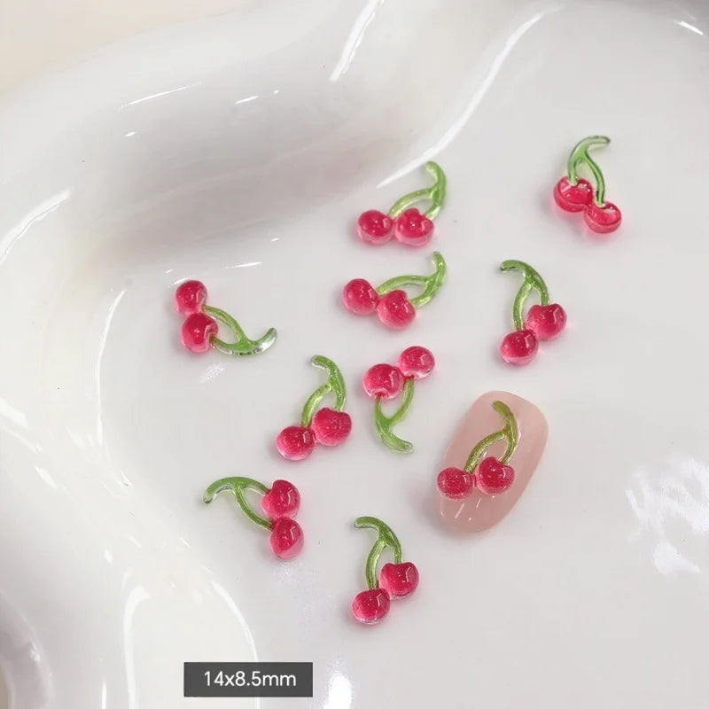 20-Pack 3D Mini Red Cherry Nail Charms Resin Nail Art Decorations for DIY Manicure