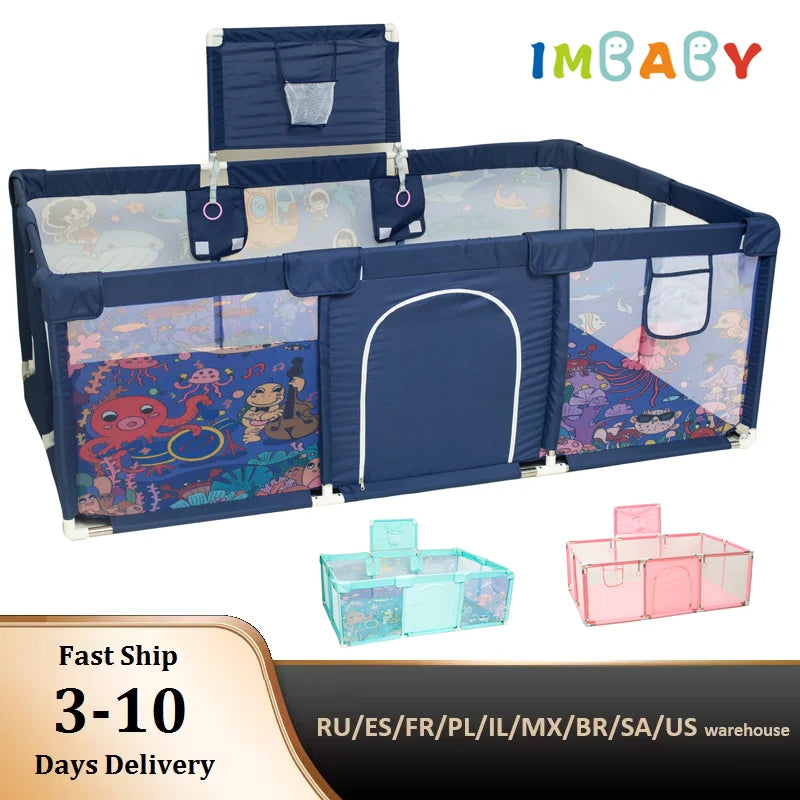 Large Baby Playpen 189 x 126 x 64 cm (74.4 x 49.6 x 25.2 in) Machine-Washable Play Yard Activity Fence Ball Pool for Child Safety