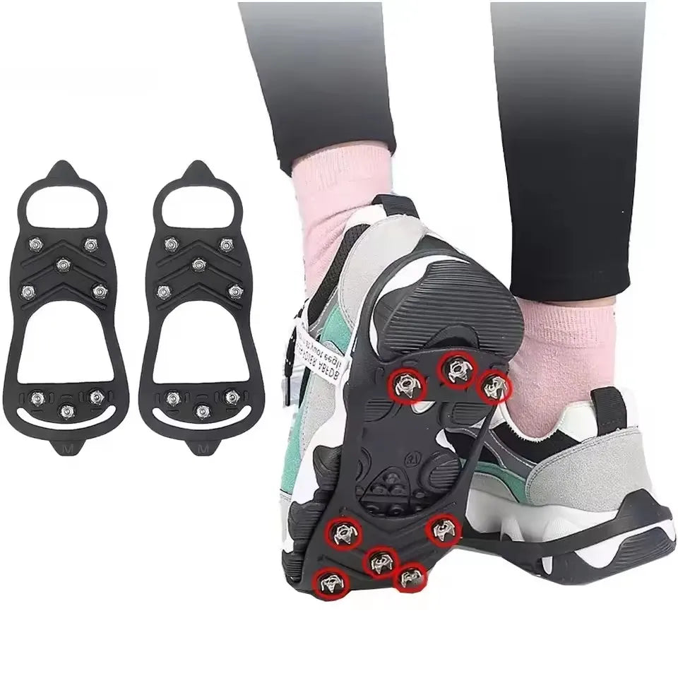 8-Spike Ice Grippers for Shoes — Universal Fit Ice Crampons, Anti-Slip Traction for Winter Hiking & Snow