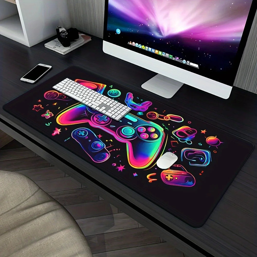 XXL Glowing Game Controller Mouse Pad, HD Printed Gaming Desk Mat for Keyboard & PC