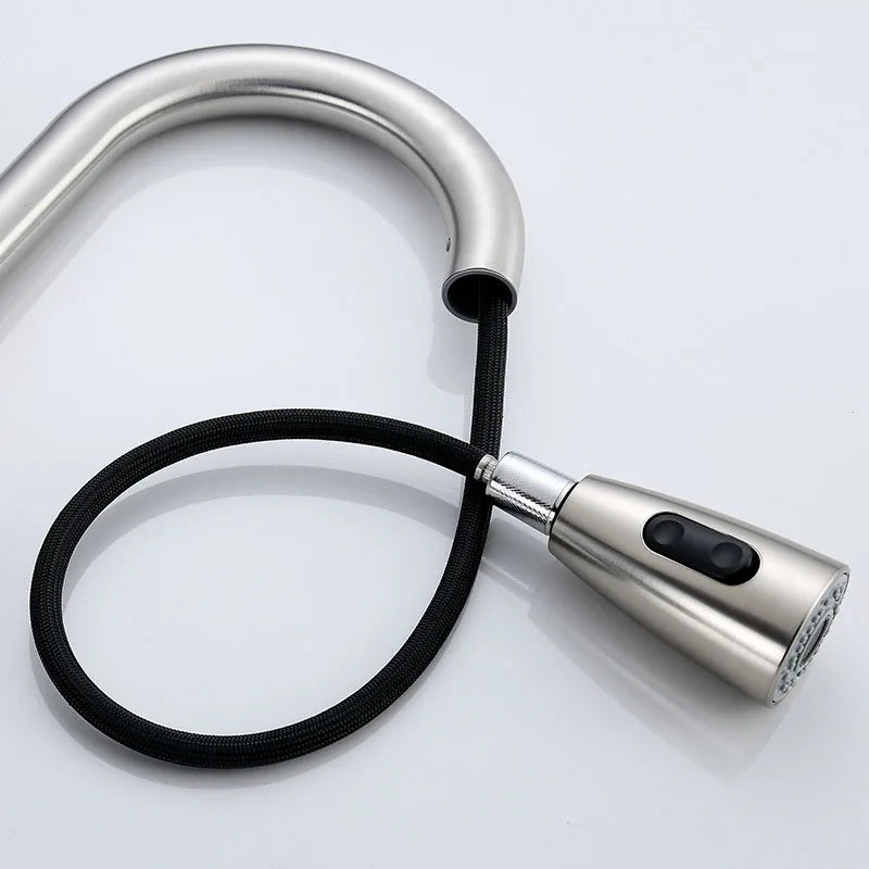 360° Rotating Telescopic Pull-Out Kitchen Faucet - Brushed Nickel, Single-Handle Deck Mount