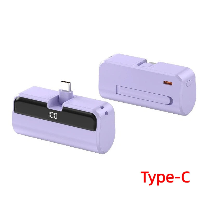 50000mAh Mini Capsule Power Bank – Portable Wireless Fast Charging with Digital Display, USB-A / USB-C / Lightning
