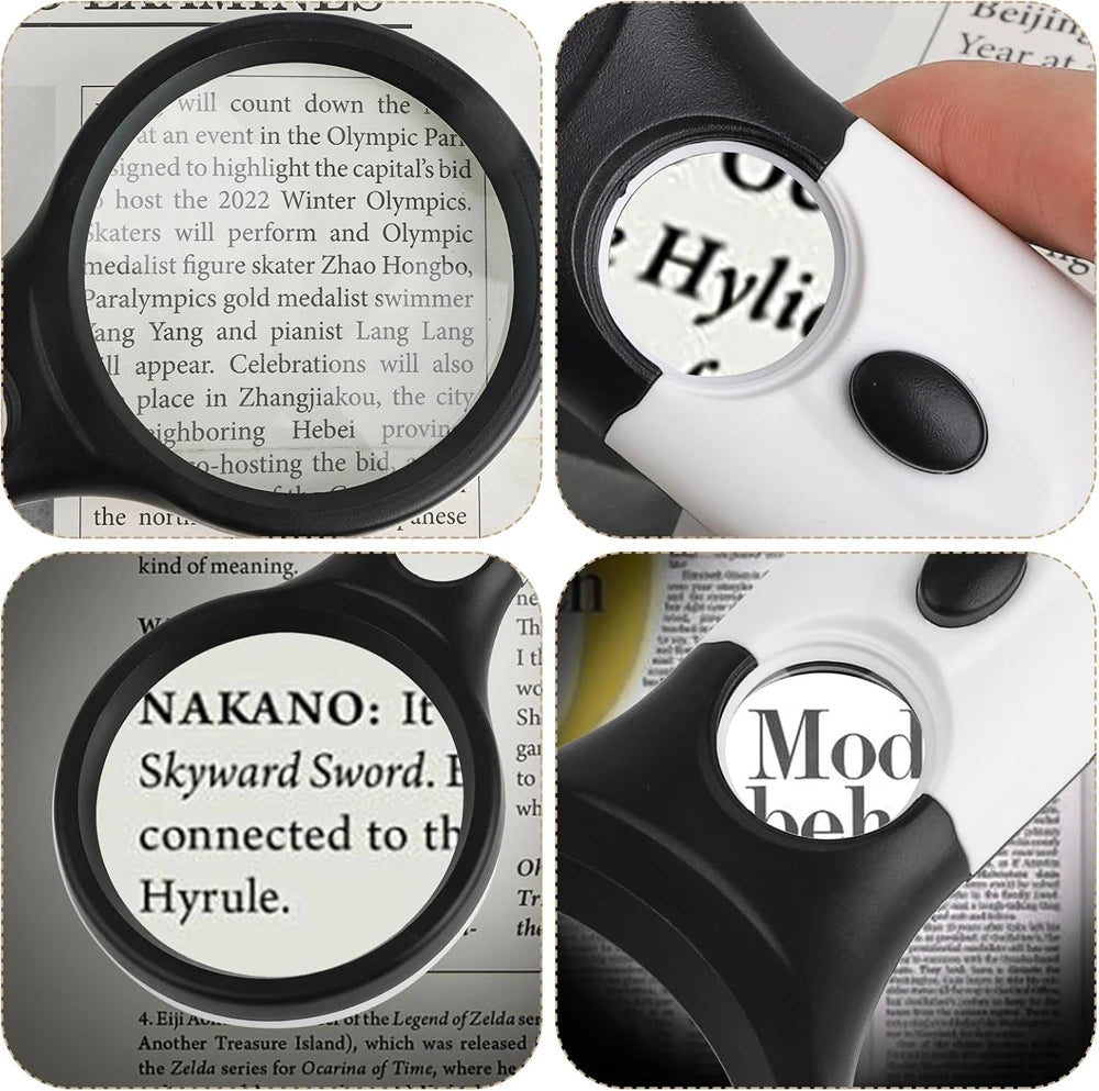 White Handheld Magnifying Glass 3X & 45X with 3 LED Lights — Reading, Jewelry, Coins, Stamps