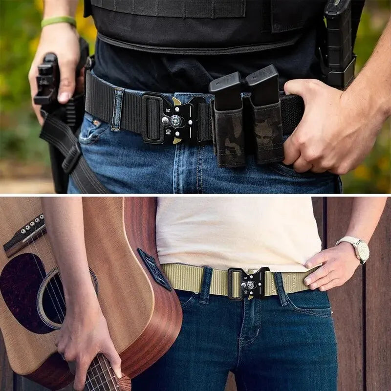 Unisex Tactical Nylon Canvas Belt with Compass, Durable Outdoor & Jeans Belt 1.5 in (3.8 cm) Wide