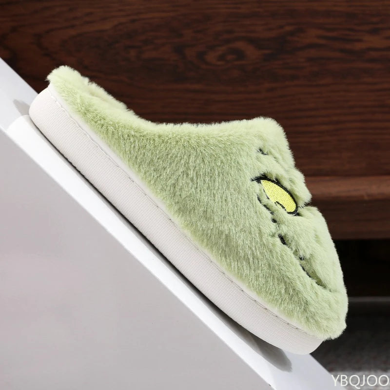 Plus Size Women's Plush Monster Furry Indoor Slippers - Warm Non-Slip Flat House Shoes