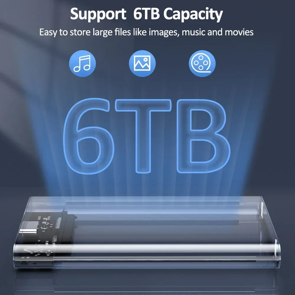 2.5-Inch Transparent USB 3.0 SATA HDD/SSD Enclosure, 5 Gbps UASP, Tool-Free Plug-and-Play