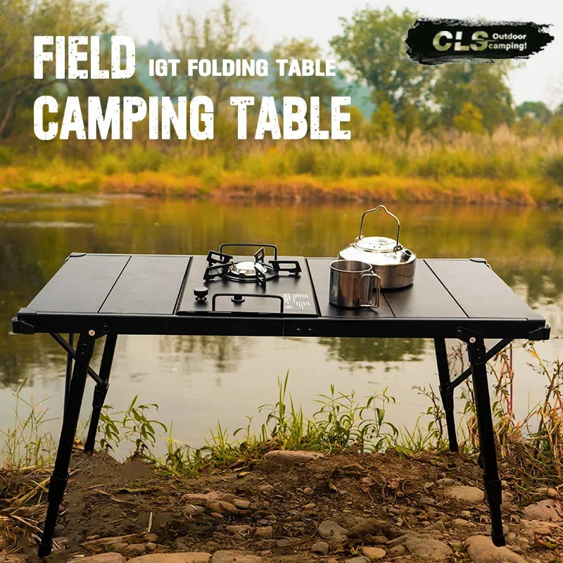 Folding IGT Camping Table — Lightweight Aluminum Roll-Up Backpack Table with Adjustable Legs for BBQ & Outdoor (95×45×38–55 cm / 37.4×17.7×15–21.7 in)