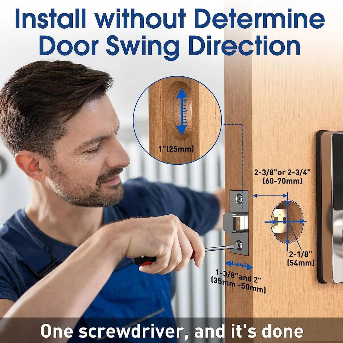 Smart Touchscreen Deadbolt Lock – Keyless Entry, 50 User Codes, Auto-Lock, IP66 Waterproof, Fits 1.4–2.0 in (35–50 mm) Doors, Easy DIY Install
