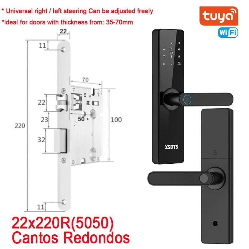 Smart Fingerprint Door Lock WiFi Tuya App — Biometric Keypad, Card & Mechanical Key with USB Emergency Power, Built-In Camera & Doorbell