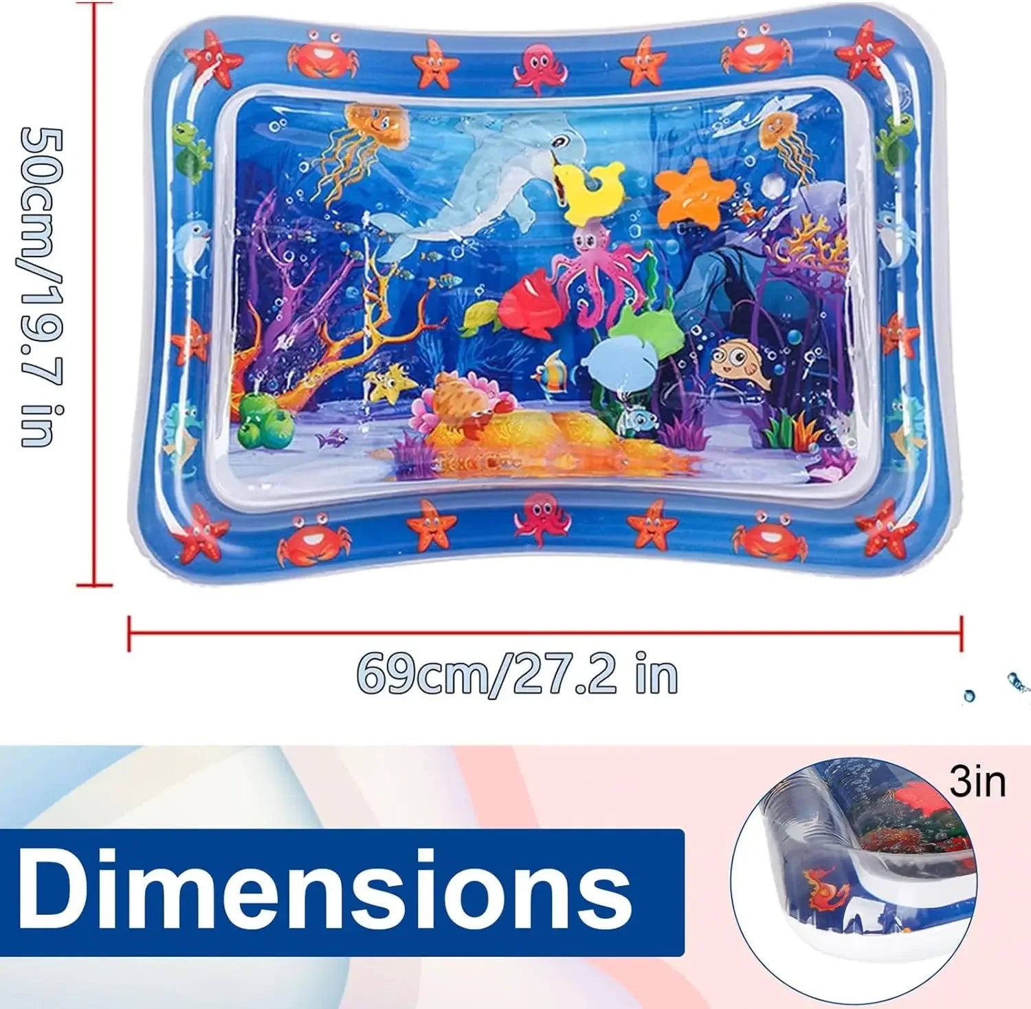 Inflatable Water Sensory Play Mat for Cats & Dogs, Thick PVC Pet Playmat with Fish Ocean Theme