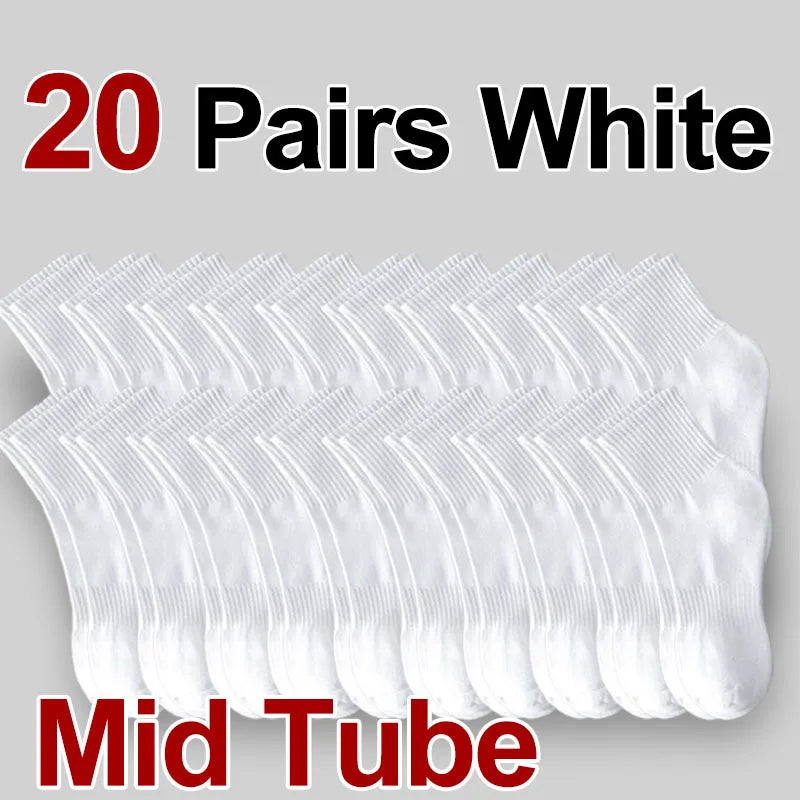 5/10/20 Pairs Neutral Solid Mid-Crew Socks - Breathable Sweat-Wicking Antibacterial Sports Socks