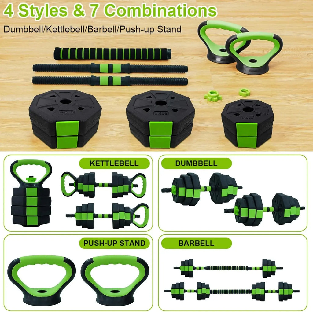 4-in-1 Adjustable Dumbbell Kettlebell Set – 66 lb (30 kg) or 88 lb (40 kg) Convertible Dumbbells to Barbell with Push-Up Handles for Home Gym