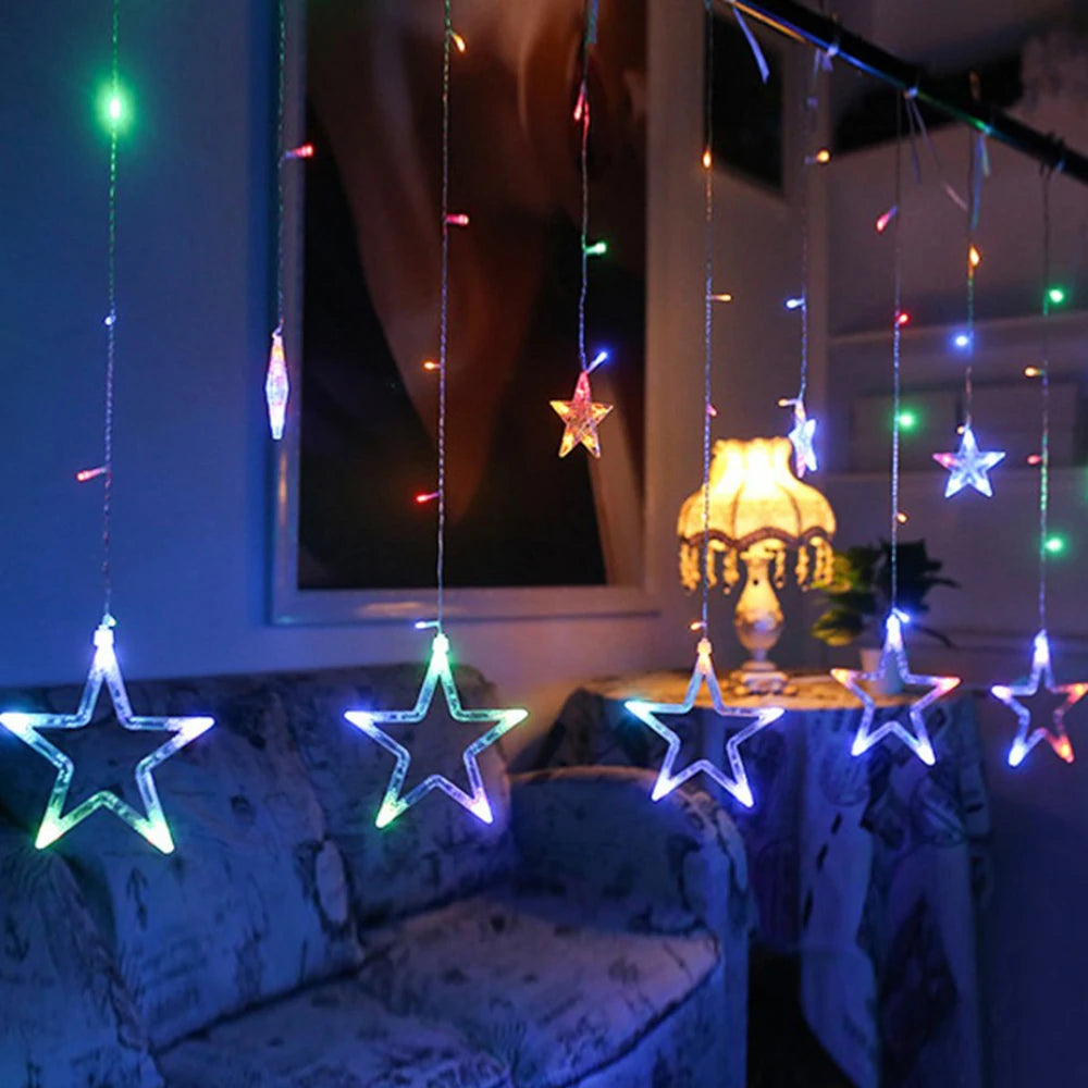 3.5M (11.5 ft) Star Curtain LED Fairy String Lights 138 LEDs for Christmas Home Bedroom Window Outdoor Party