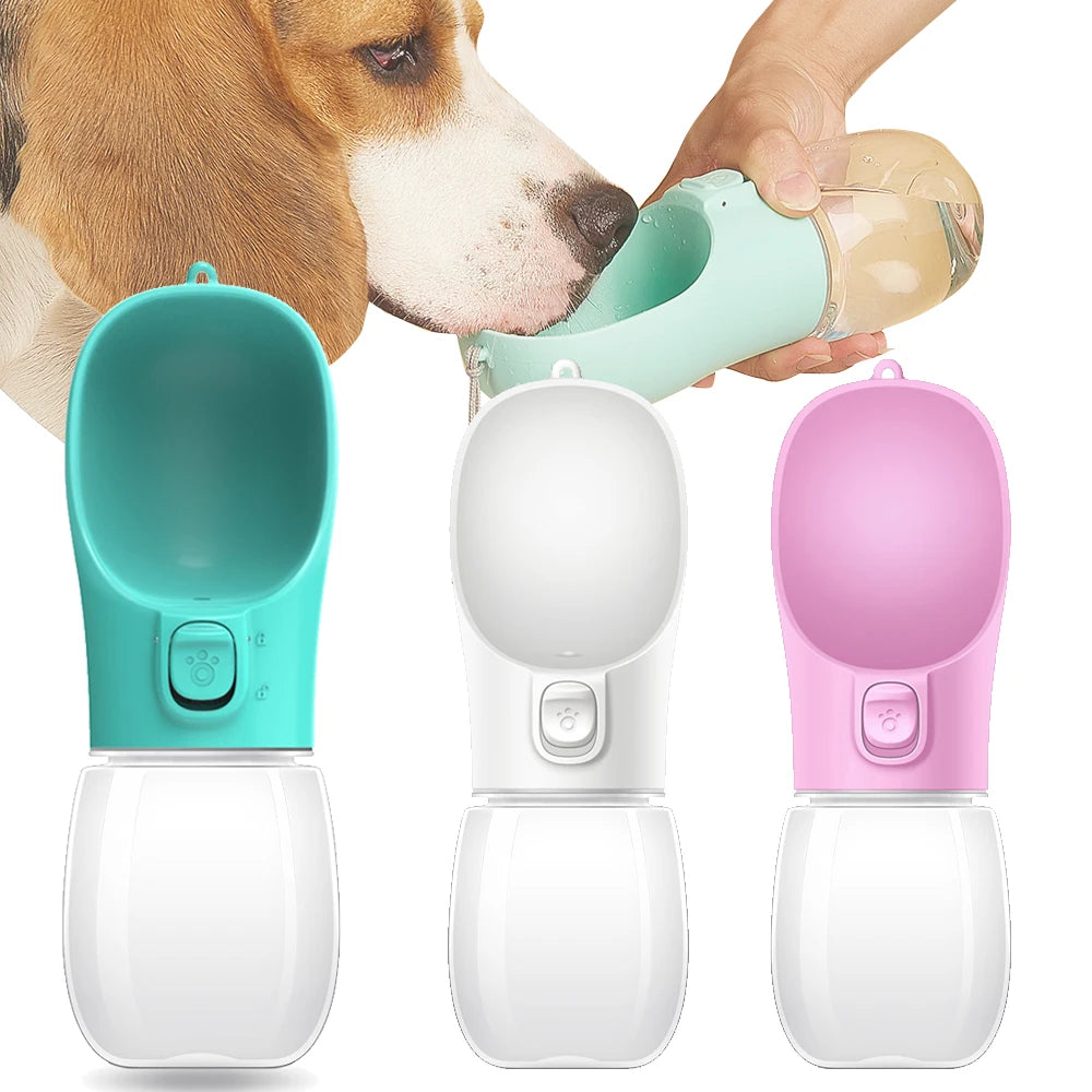 Portable Leakproof Dog & Cat Water Bottle – 300/350/550ml (10oz/12oz/18.6oz) Travel Dispenser with Built-In Bowl
