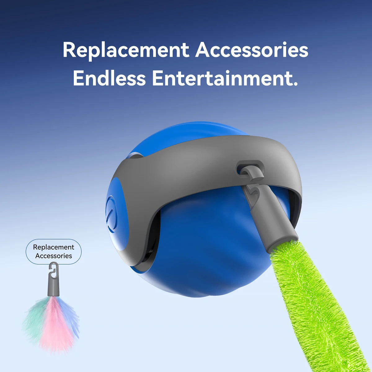 Interactive USB-C Rechargeable Rolling Cat Toy Ball 2.0 in (50 mm) with Replaceable Tail & Feather for Indoor Cats & Small Dogs
