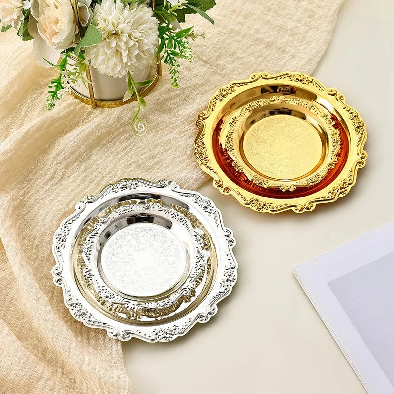 Hexagonal Stainless Steel Dessert Plates - Silver & Gold, 10/15/20/25 cm (4/6/8/9.8 in) - Retro Cake, Snack & Jewelry Tray