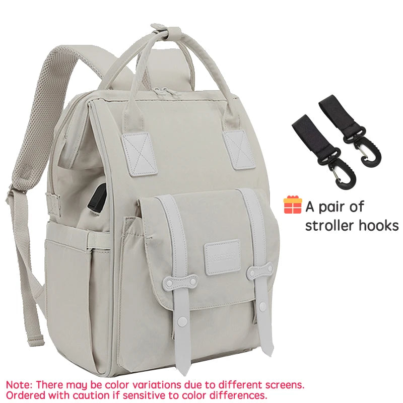 Waterproof Diaper Backpack with 2 Stroller Hooks — Maternity Mommy Nappy Bag for Travel & Outdoor