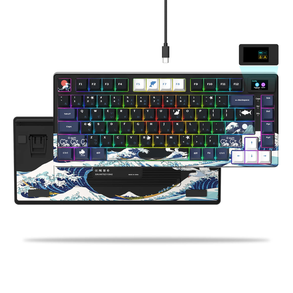 Wired Mechanical Gaming Keyboard OLED Display, Hot-Swappable 81-Key 75% USB-C RGB Pudding PBT Keycaps