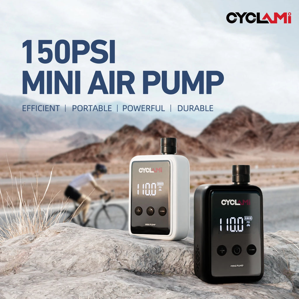 150 PSI (10.3 bar) Portable Mini Electric Tire Inflator – Rechargeable Pocket Air Pump for Bike Presta & Schrader Valves, Digital Display