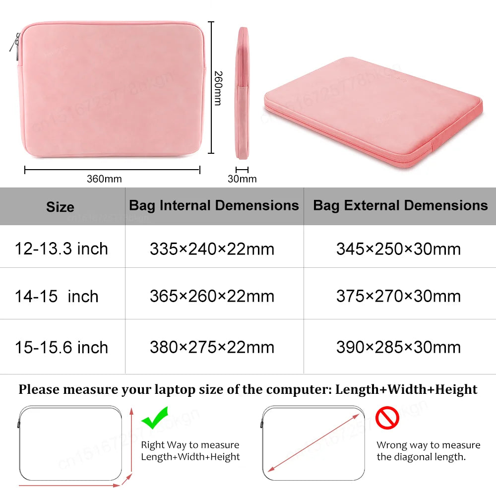 PU Laptop Sleeve Bag - Shockproof Water-Resistant Zipper Case for 12–15.6 in (30–39.6 cm) Laptops, Slim Foam & Fleece Lined