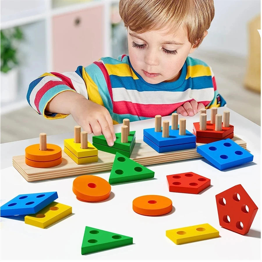 Geometric Stacking Columns Building Blocks – Educational Montessori STEM Shape Sorting Toy for Ages 3-6