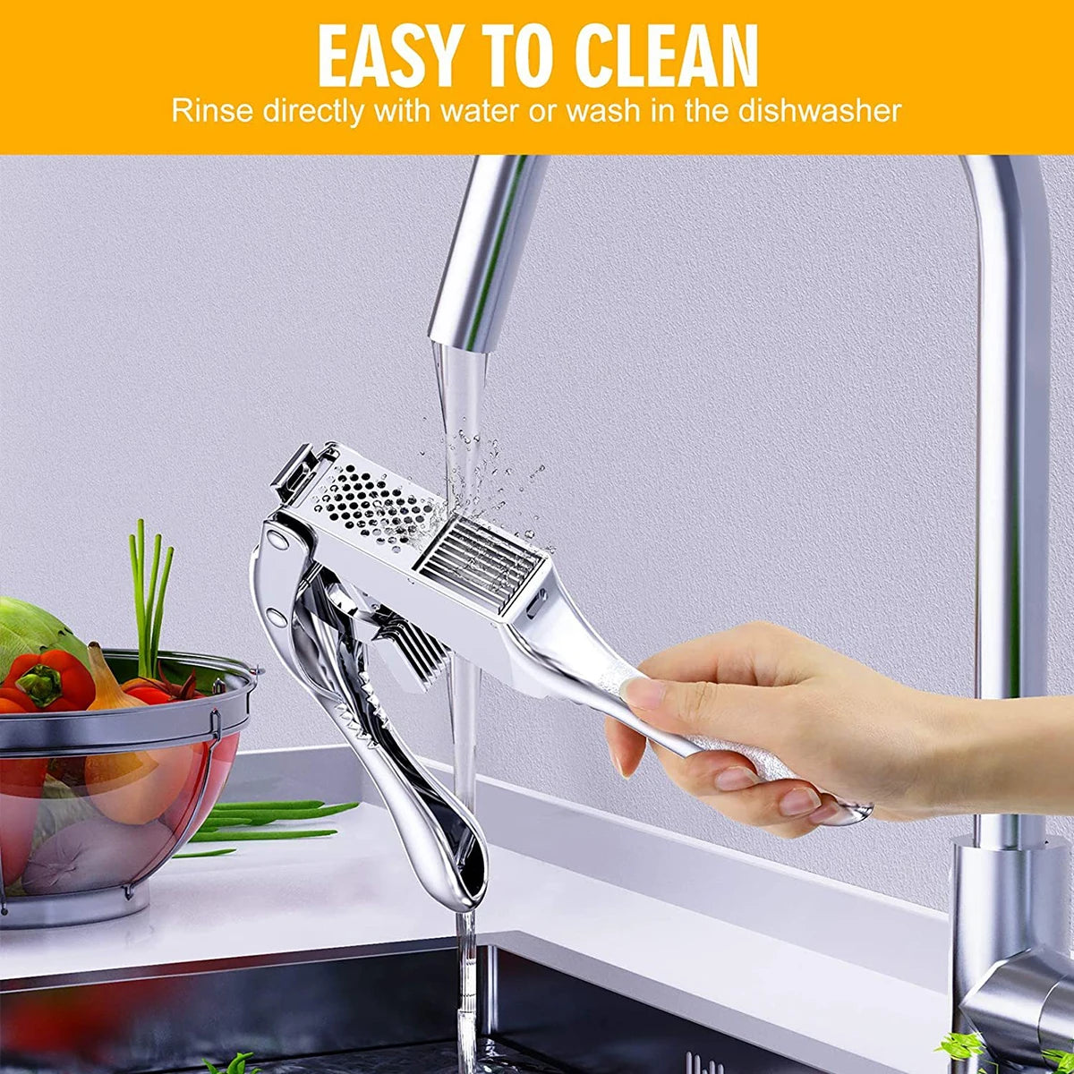 2-in-1 Stainless Steel Garlic Press & Slicer — Handheld Garlic Crusher Mincer Kitchen Tool