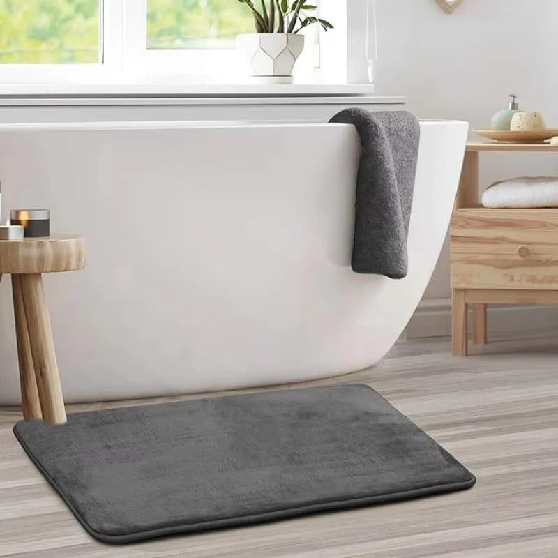 Ultra Absorbent Coral Velvet Bath Mat - Non-Slip Bathroom Floor & Door Mat