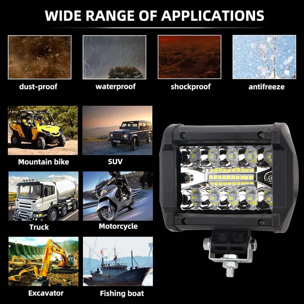 60W 12V LED Work Light 20-SMD Combo Beam Fog Spotlight IP67 for Truck UTV SUV ATV Boat Off-Road