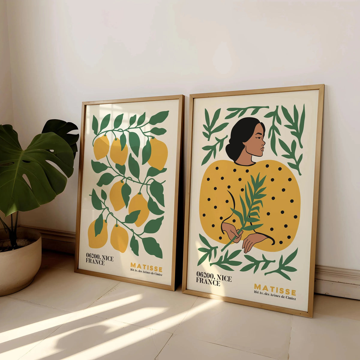 2-Piece Frameless Matisse Floral Canvas Prints - Bohemian Mid-Century Modern Wall Art for Bedroom & Living Room